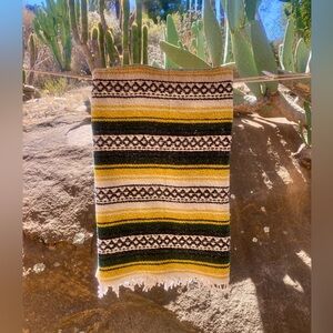 💛 Tulum ✨Soft!✨ Large Striped Patterned Yellow Green Black Weave Mexican Blanket